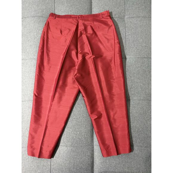 Silk Land 2 Piece Pant Suit Women XL Red 100% Silk Embroidered Floral - Picture 6 of 10